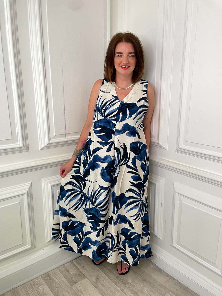 Tropical Print Dress - Navy - Image 2