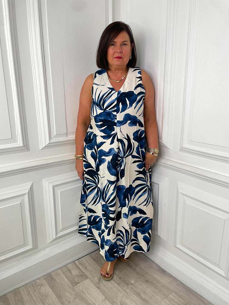 Tropical Print Dress - Navy - Image 3
