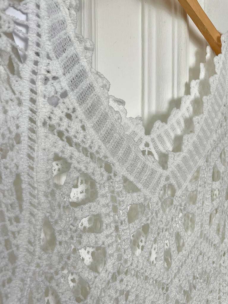 V-Neck Cotton Crochet Top - White - Image 5