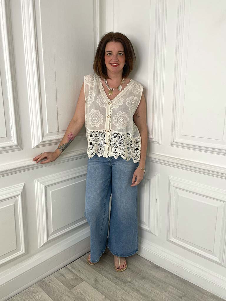 Vintage Crochet Waistcoat - Parchment - Image 3
