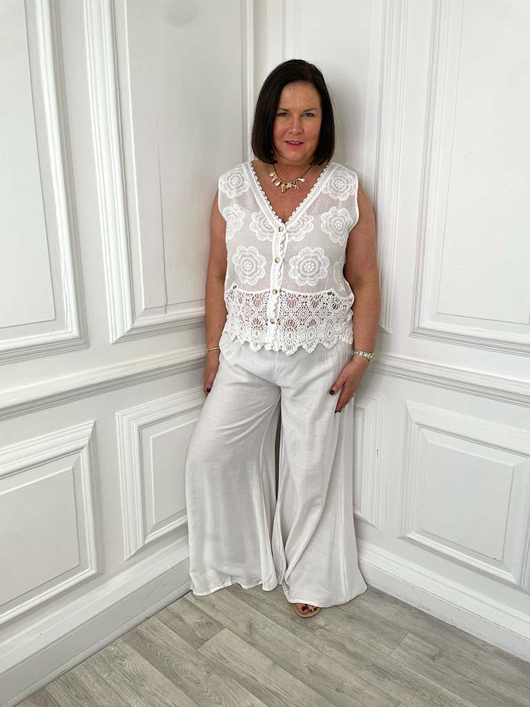 Vintage Crochet Waistcoat - White - Image 4