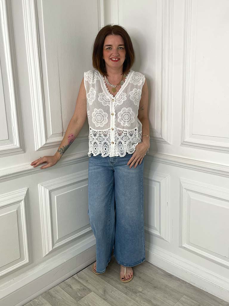 Vintage Crochet Waistcoat - White - Image 5