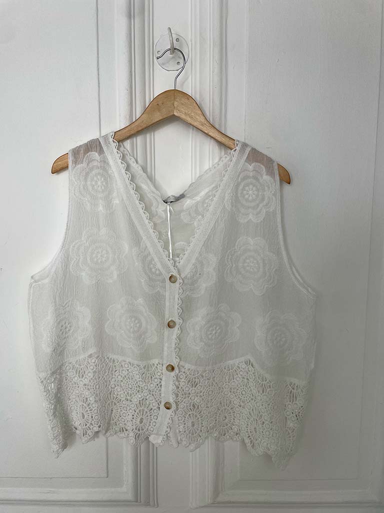 Vintage Crochet Waistcoat - White - Image 7