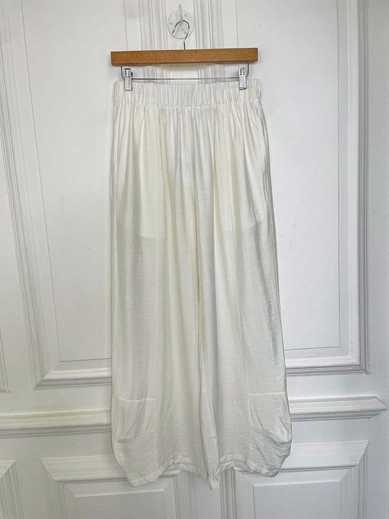Wide Curved Hem Trousers - White - Image 3